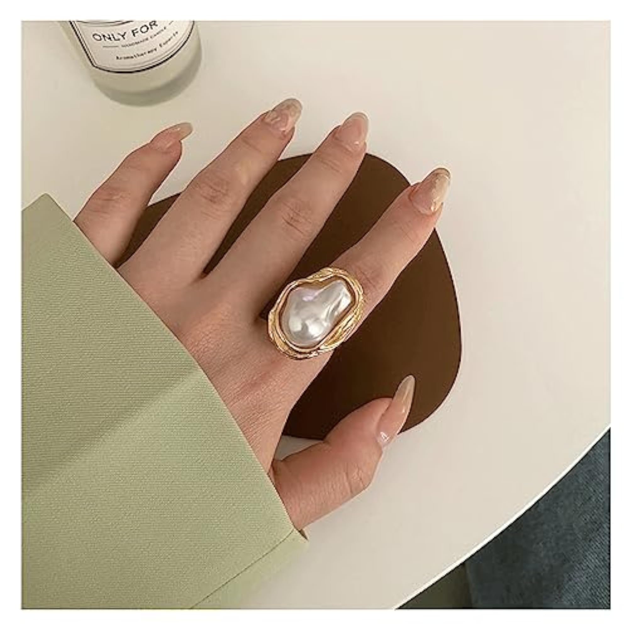 Women's Dainty Baroque Pearl Statement Ring, Adjustable