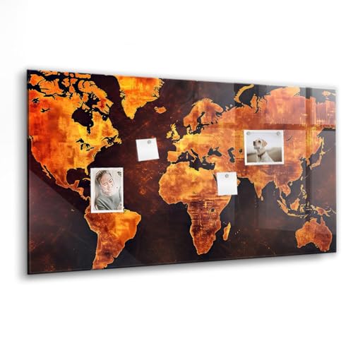 Tableau magnétique en verre 120x60cm avec carte du monde et aimants néodyme