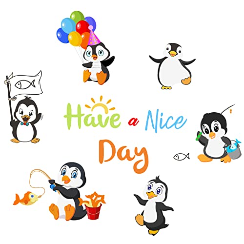 Pligreat Penguin Wall Decals, Kid's Bedroom Wall Sticker-Have A Nice Day, Animal Decor Decal For Nursery Door Window Refrigerator Office Home Decoration (30.7×15.4", Colorful) #TOP21