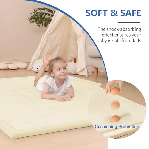 Image of Baby Play Mat for Floor,1.3 inch Thick Memory Foam Tummy Time Mat,Soft Coral Velvet Nursery Rug,Extra Large Non Slip Crawling Mats for Living Room(Vanilla)