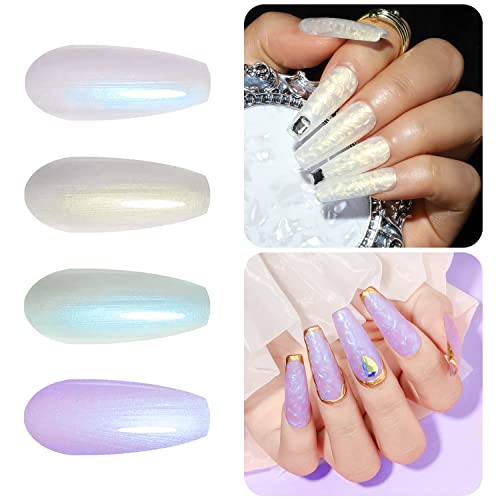 Vishine Esmalte de uñas de gel Perlas, Gel de esmalte de uñas de 4 colores gel de leche de perlas blancas efecto camaleón gel de uñas arte de perlas gel de carcasa de hilo de perlas 8 ml