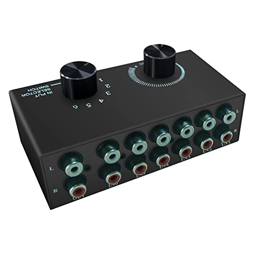 6 in 1 Out L/R Stereo Audio Switcher with Mute Button Portable Stereo Audio Switch Audio Splitter