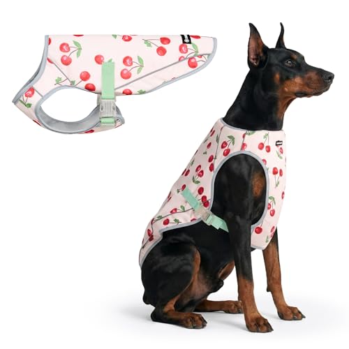 Image of Spark Paws Dog Cooling Vest - SPF 50 UV Sun Protection - Summer Heat Relief Gear for Dogs, Lightweight, Evaporative Cooling - Dog Anxiety Relief Vest During Hot Days - Cherries - Size 4XL