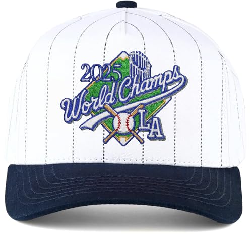 Los Angeles Baseball 2025 & 2024 Champions Baseball Pinstripe Hat (US, Alpha, One Size, Navy/White World Champs)