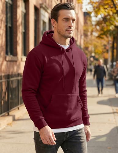 Image of JMIERR Mens Fleece Lined Hoodie Pullover Drawstring Pocket Winter Warm | Cozy fleece-lined pullover, adjustable drawstring hood, kangaroo pocket, regular fit, machine wash