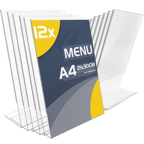TAPKUA Expositor Metacrilato Transparente A4, Soporte de Escritorio, Porta Precio de Etiqueta para Oficinas Comercios Supermercados Restaurantes (12 Piezas   A4)