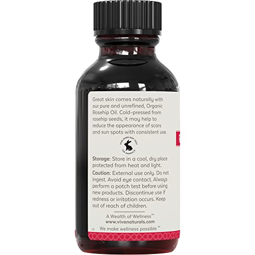 Viva Naturals Organic Rosehip Seed Oil (1 Fl Oz) - 100% Pure, Cold Pressed Moisturizing Rose Hip Oil For Face, Hair, Dry Skin & Nails, Non-Gmo #TOP5