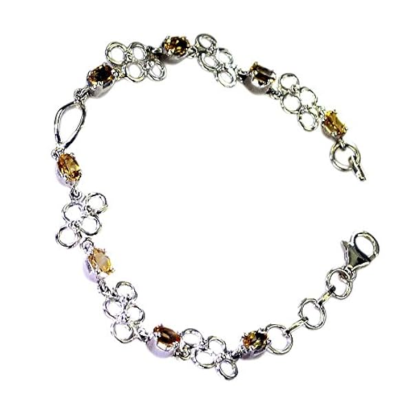 Gemsonclick Real Citrino Bracciale in Argento 925 per Donne Gancio di Collegamento Catenacci November Birthstone L 6.5-8 Pollici