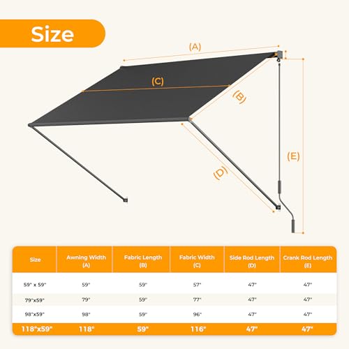 HOMEDEMO Small Retractable Window Awning 118"x59" Outdoor Patio Awning, Sun Shade Shelter with Waterproof UV-Resistant Fabric for Window, Door, Coffee Shop, RV by HOMEDEMO - Used condition - Image 2