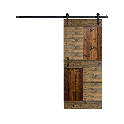 9sParts 6.6FT 36 in. x 84 in. S StyleÂ Knotty Pine Wood Sliding Barn Door with Hardware Kit (Dark Walnut/Aged Barrel)