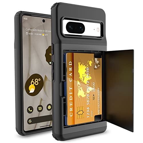 Raabiko Case for Google Pixel 7, Dual Layer Shockproof Hidden Card Slot Wallet Case for Google Pixel 7, Black