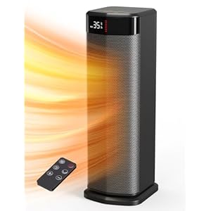 QEXREED Heater, 2000W PTC Electric Heater, 4 Modes, Energy Efficient Fan Heater with ECO Mode, Thermostat, 90° Oscillation, 24H Timer, Remote Control, Tip-Over & Overheating Protection for Indoor Use