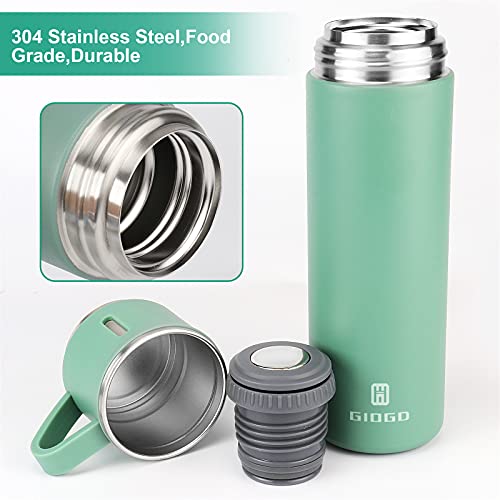 Stainless Steel Thermo 500Ml/16.9Oz Vacuum Insulated Bottle With Cup For Coffee Hot Drink And Cold Drink Water Flask.(Green,Set) #TOP2