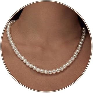 Pearl Necklace 8MM Dainty Round Imitation Pearl Choker Necklace Wedding Pearl Necklace Delicate Jewelry for Women Simple Bridesmaid Jewelry Gifts