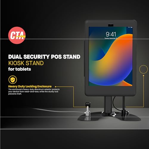 Image of Dual Kiosk Stand - CTA Security Kiosk Stand with Locking Case, Steel Cable, and 360-Degree Rotating Base - Compatible with 12.9 inch iPad Pro Gen 3 & 4 (PAD-ASK13B)
