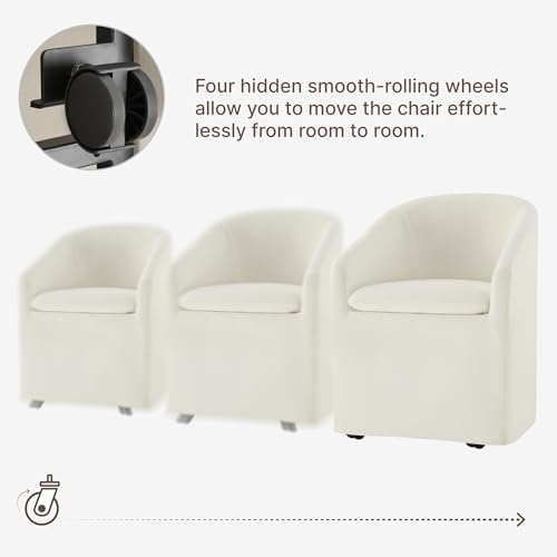 Image of KISLOT Upholstered Dining Chairs Set of 1 with Casters, Modern Side Barrel Armchair with Washable Slipcover & Sturdy Metal Frame for Diningroom Bedroom Livingroom Reading Room, Beige Fabric