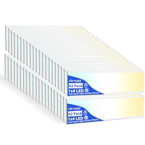 AIKVSXER 42 Pack 1x4 LED Flat Panel Light – 5500LM Ultra-Bright, Dimmable 30-50W, 3000K-6500K Adjustable, 0-10V Dimming, Slim Surface Mount Ceiling Light for Office, Home, Garage – White Whi