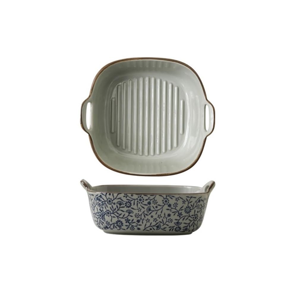 Plat à four carré en céramique 18 cm pour cuire le riz sans brûler avec double anse
