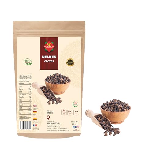 Gewürznelken Ganz 50g | Premium Qualität | Sonnengereift | Aus Indonesien | Nelken Ganz | Glutenfrei | Ohne Gentechnik | Ohne Zusatzstoffe | Ohne Konservierungsstoffe Gewürznelken Ganz 50g | Premium Qualität | Sonnengereift | Aus Indonesien | Nelken Ganz | Glutenfrei | Ohne Gentechnik | Ohne Zusatzstoffe | Ohne Konservierungsstoffe