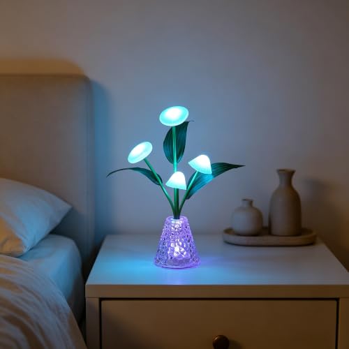 Image of Jellyfish Table Lamp Color-Changing Night Light with Water Ripple Vase | Indoor Outdoor Decorative Ambient Lamp Holiday Gift, Cordless Battery Powered Desk Light for Home Decor & Birthday Gift