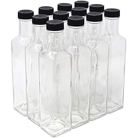 nicebottles - Clear Glass Quadra Bottles, 250ml, Black Caps (8.5 Fl Oz) - Case of 12 Cover