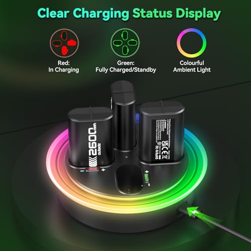 Image of ELUTENG Rechargeable Battery Pack Comaptible for Xbox One /Xbox Series X|S, 4 x 2600mAh Rechargeable Batteries for Xbox Controller LED Indicator Battery Charger Station Dock for Xbox One S /One X /Elite