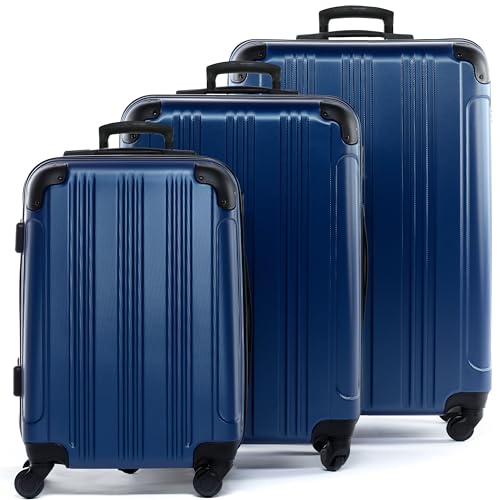 FERGÉ Juego de maletas de 3 piezas: 28', 24' y maletas de mano en un juego, muy robustas con 4 ruedas suaves y esquinas protectoras, juego de 3 piezas, azul claro, Set de 3, Juego de maletas