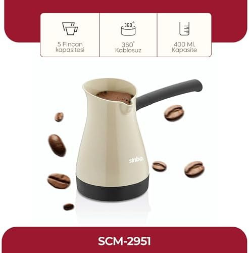 Sinbo SCM-2951 Türk Kahve Makinesi 1000W Elektrikli Cezve – 5 Fincan Kapasite, 400 ml Su Haznesi, Paslanmaz Çelik Taban, Krem Renk - Görsel 7
