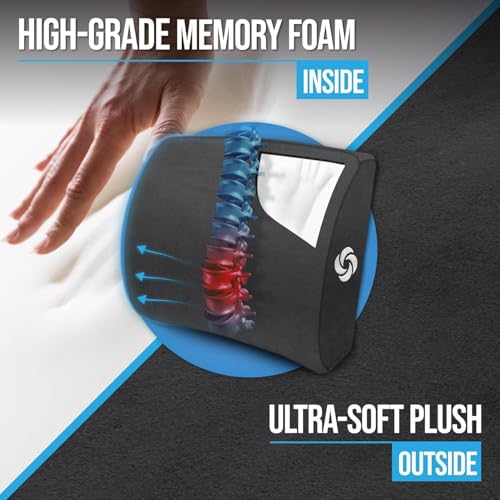 Image of Samsonite Lumbar Support Pillow for Office Chair and Car Seat, Perfectly Balanced Memory Foam, Versatile Use Lower Back Cushion, Black Plush