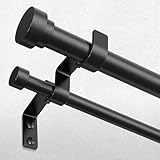 Double Curtain Rod, 1 Inch Black Extra Long Dual Curtain Rods 120 to 170 Inch with Aluminium Modern End Cap Finial, Adjustable Heavy Duty Window Treatment Rods, Telescopic Metal Double Drapery Pole