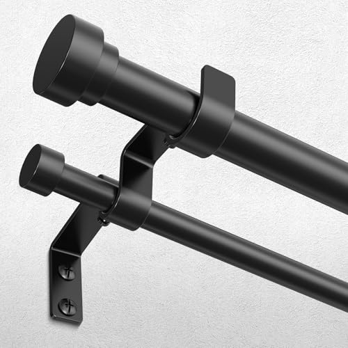 Double Curtain Rod, 1 Inch Black Extra Long Dual Curtain Rods 36 to 153 Inch with Aluminium Modern...