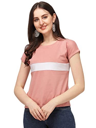 Image of GRECIILOOKS Women's Regular Fit Plain Top with Half Sleeves for Office Wear, Casual Wear, Under 399 Top for Women /Girls (Pink Large)