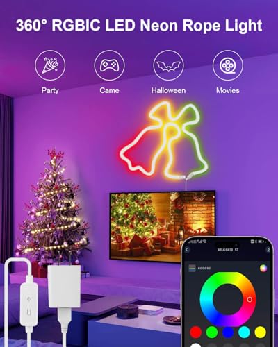 Luces de cuerda LED Neon, RGBIC 10ft, control Bluetooth miniatura 2