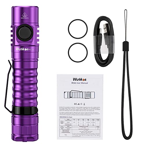 Wurkkos Fc11 Powerful Little Flashlights 90Cri Maximum Output 1300Lm Edc Torch,Ip67 Waterproof Flashlight,Magnetic Tailcap,Great For Walking Home Use(Purple-5000K) #TOP6