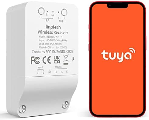 Smart Wi-Fi Light Switch, 2 Channels Linptech Wireless Relay Switch Tuya App Remote Control Voice Control Home Automation Timer Compatible with Alexa for LED Ceiling Pull Chain Light