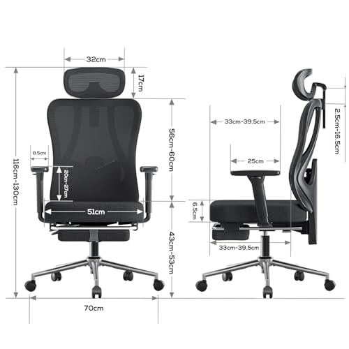 P3 Pro Sedia Ufficio e Scrivania Ergonomica, con Supporto Lombare Regolabile 2D, Testiera e Braccioli Regolabili 3D, Inclinazione Regolabile 135° Continua, Mesh, Nero con Poggiapiedi - Sedia gaming - Immagine 2