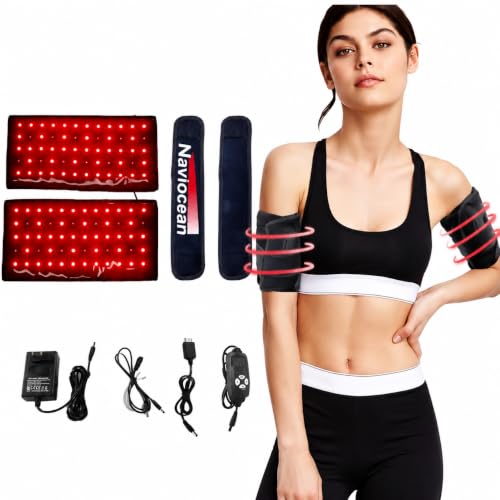 Naviocean 2Pcs Infrared Red Light Thera-py Arm Belt, 660nm and 850nm Red Light Thera-py Arm Wrap with Timer & Brightness Setting Red Light Arm Pad for Arm Knee Shoulder Joints Muscle Pain Relief
