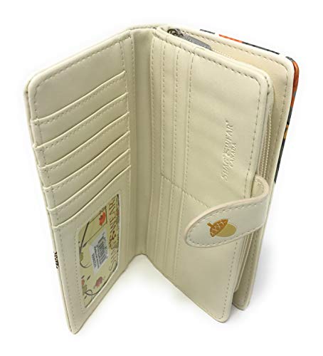 Shag Wear Raccoon Large Wallet for Women and Teen Girls Vegan Faux Leather Beige 7"4