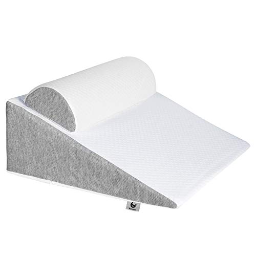 Somncetus Bed Wedge Pillow for Sleeping, 24 × 24 × 10 Inches, with 2 Inch Gel Memory Foam Top, Wedge Pillow Set Including One Extra Half Moon Bolster