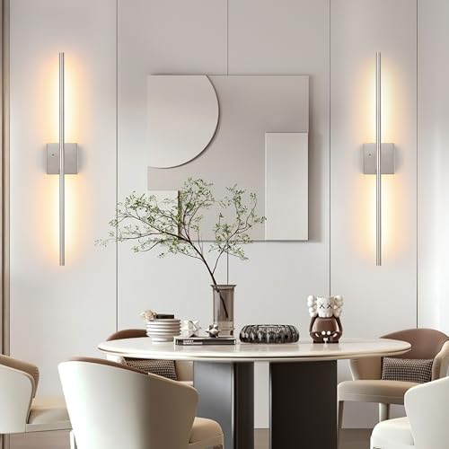 Image of 10000mAh Battery Operated Wall Sconces Set of 2, 3 Color Dimmable Rechargeable Wall Light with Remote, 24 Inch Sand-Nickel Wireless Sconces Wall Decor with Timer Function for Living Room, Bedroom, TV