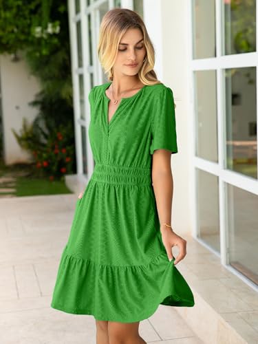 Image of Simplee Womens 2026 Summer Mini Dress Eyelet Short Sleeve Cocktail Short Dresses Cute A Line Sun Dress with Pockets
