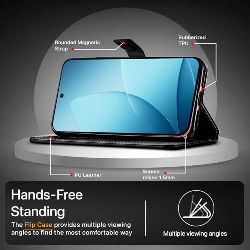 Image of WOW IMAGINE Shock Proof Flip Cover Back Case Cover for Oppo F33 Pro 5G (Flexible | Leather Finish | Card Pockets Wallet & Stand | Black)