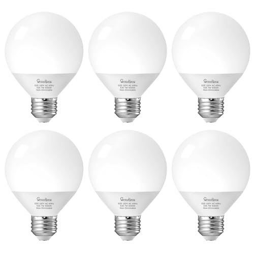 GvvooHome Vanity Light Bulbs for Bathroom, G25 LED Globe Light Bulbs for Makeup Mirror Dressing Room, 60W Equivalent, 5000K Daylight, 800LM, E26 Base, Non-Dimmable, 6-Pack by GvvooHome - Used condition - US$13.93