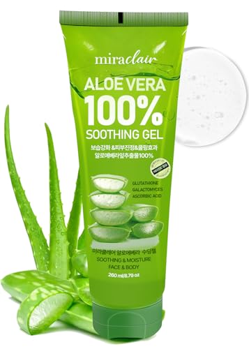 MIRACLAlR Aloe Vera Gel,100% Pure Aloe Gel for Face, Body,After Sun Skin Care, Moisturizer- Durable Moisturizing Hydrating Soothing, Squeeze-on Mask, Made in Korea, Travel Size, 8.79 oz
