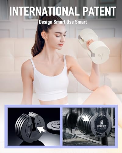 Image of BYZOOM FITNESS Pure Series Adjustable Dumbbell - 12.5 /25 /27.5 /50 /55 /75lb - ONE UNIT OR PAIR(check QTY before purchase) - 5-in-1 / 10-in-1 / 15-in-1 / 21-in-1 Flexible Hand Weights for Home Apartment Garage Gym, Strength Training & Fitness Workouts, White OR Black