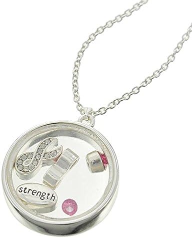 Silvertone Breast Cancer Pink Ribbon Floating Locket Necklace