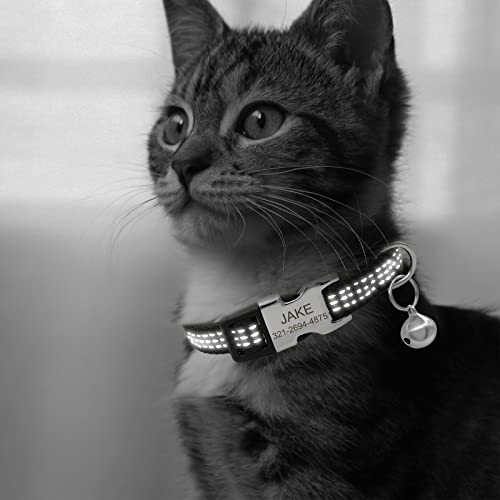 Senristar Personalisiertes Reflektierendes Nylon Katzenhalsband mit Name & Telefon, Individuell Gravierte Schnellverschluss Schnalle Katzenhalsband mit Glocke