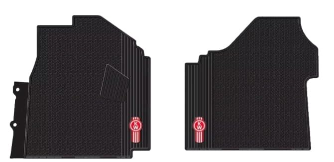 Kenworth OEM Black Rubber Floor Mats, Medium Duty Trucks T180 T280 T380 T380V T480 T480V, Driver and Passenger Set