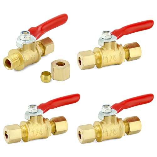 Válvula de compresión QWORK de latón sin plomo de 1/4 pulgadas, pack de 4 unidades 8