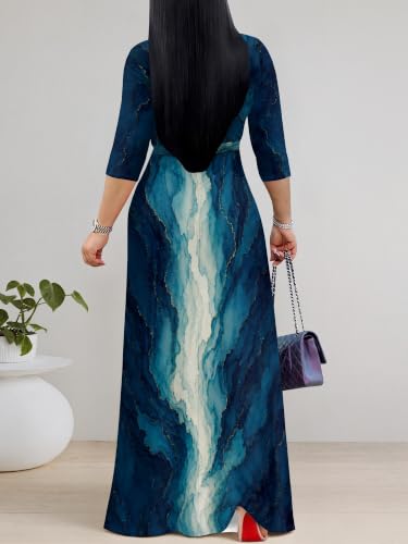 Image of Maxi Dress for Women with Sleeves, Empire Waist Dress | A-line shape, self-tie belt, side pockets and pull-on design; stretch fabric for church, work and casual wear